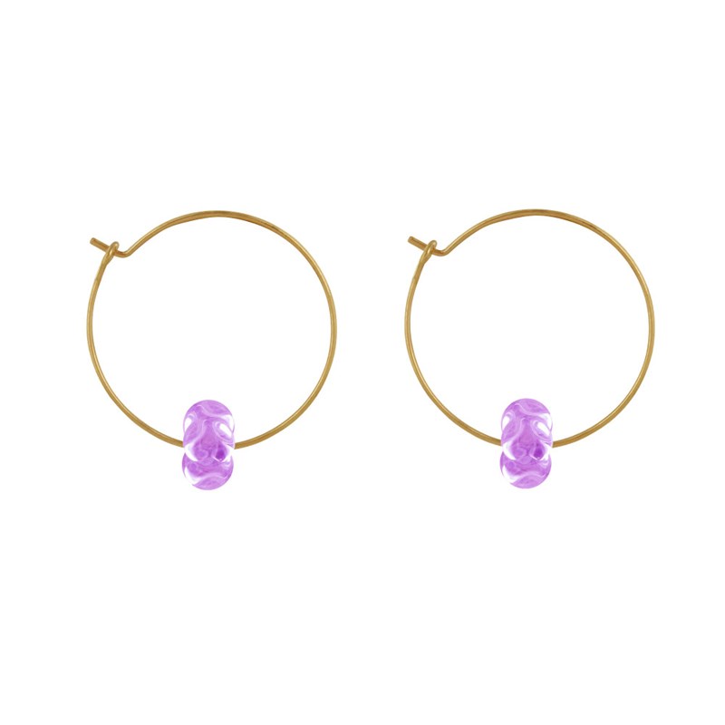 Boucles d'Oreilles Créoles Laiton Fermée et Bouquet de Perles de Verre