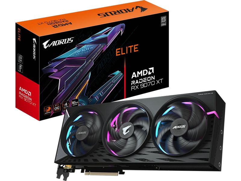 Gigabyte Grafikkarte Radeon RX 9070 XT AORUS Elite 16 GB Gamer-Grafikkarte mit 16 GB GDDR6-Speicher, ermöglicht Auflösungen bis zu 8k