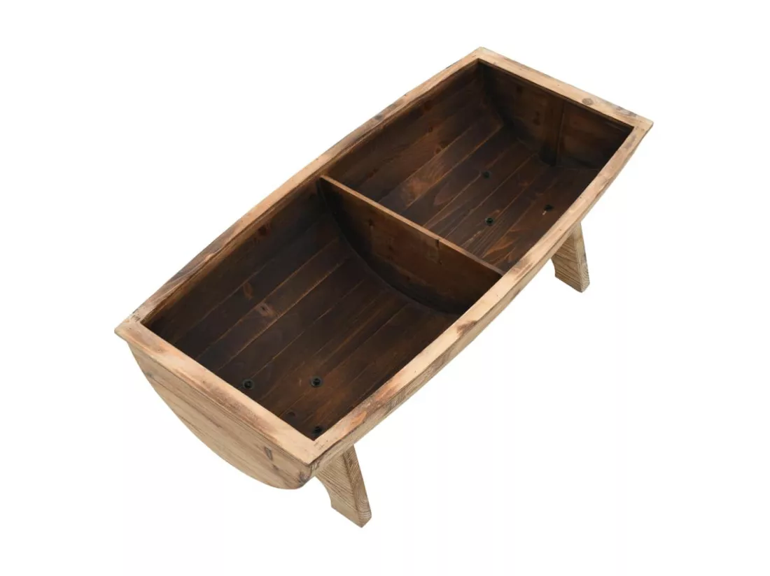 Banc avec rangement en forme de tonneau bois de sapin et tissu crème Vinto