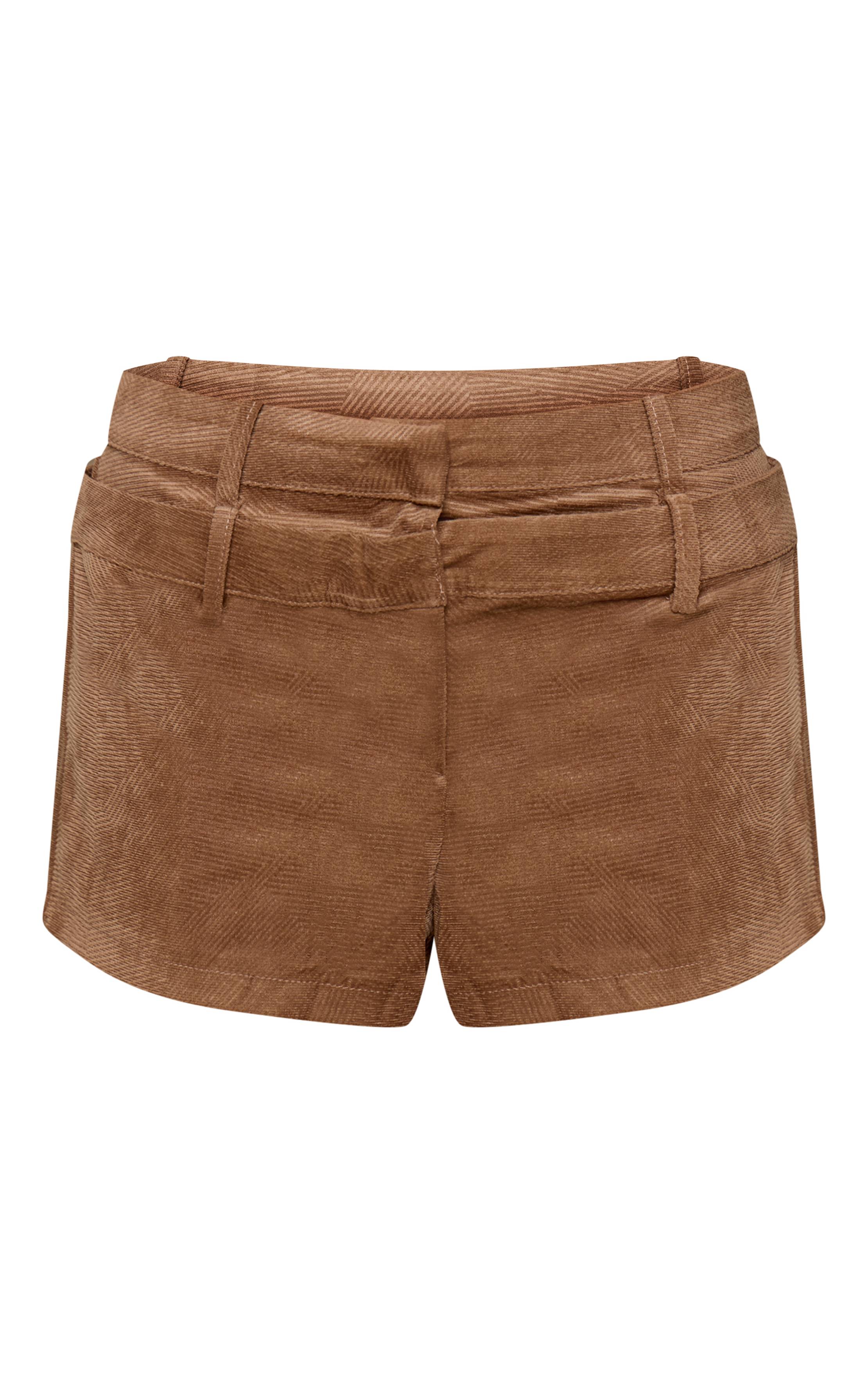 Marron Short Taille Haute Double En Velours Côtelé