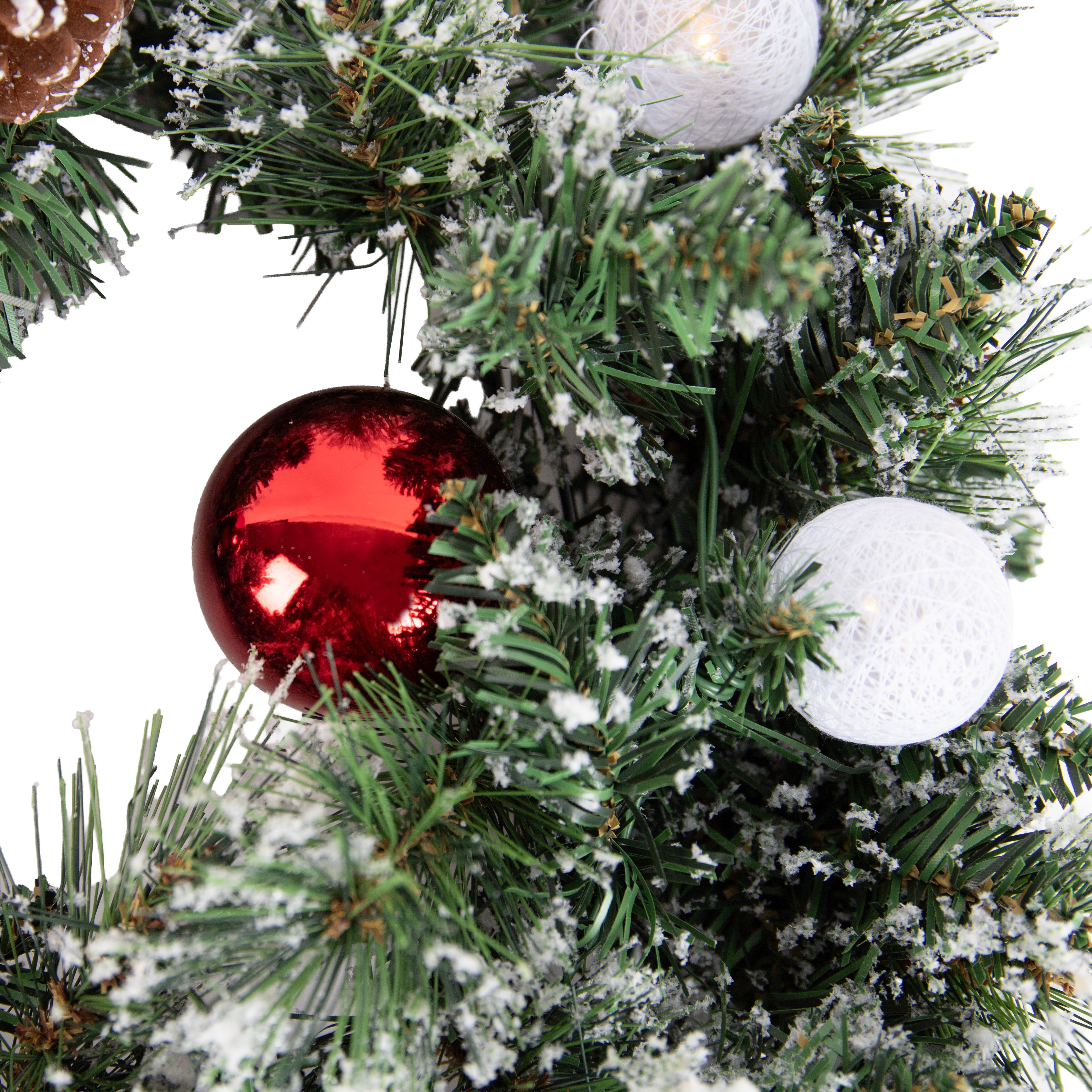 Kerst krans wit met rood 45cm incl. LED met timer - Jack