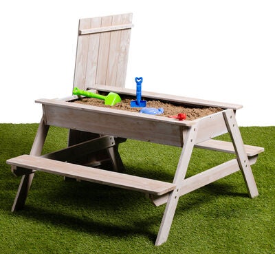 Woodlii Piknikbord med Sandkasse + Lokk, Hvit