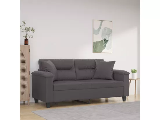 Canapé 2 places avec oreillers décoratifs gris 140cm similicuir