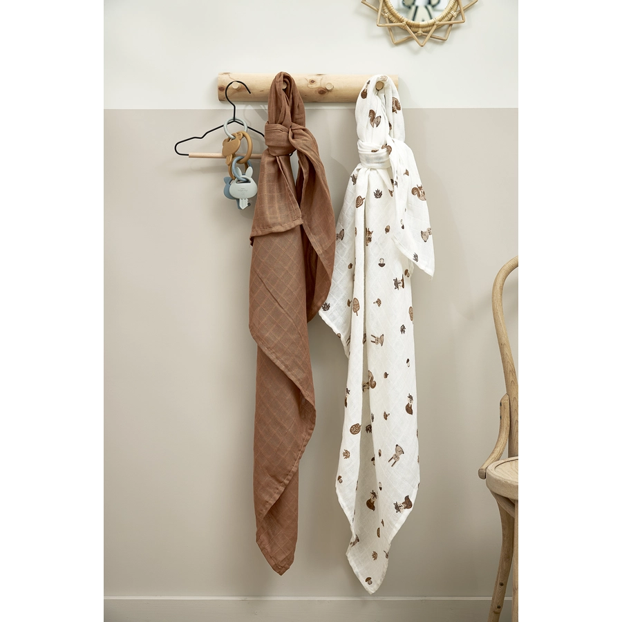 MEYCO Swaddle 2er Pack Musselin Forest Animals - Toffee - 120 x 120 cm