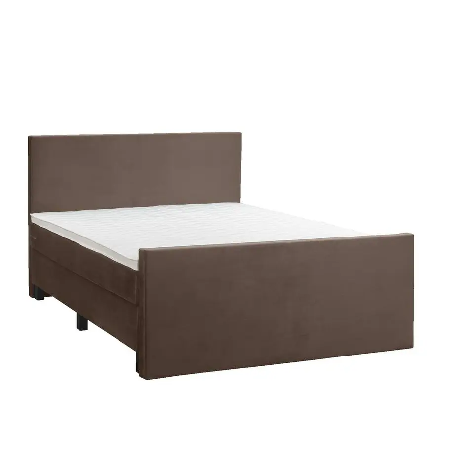 Boxspring met voetbord Liv egaal - bruin - 180x200 cm - vierkante poot