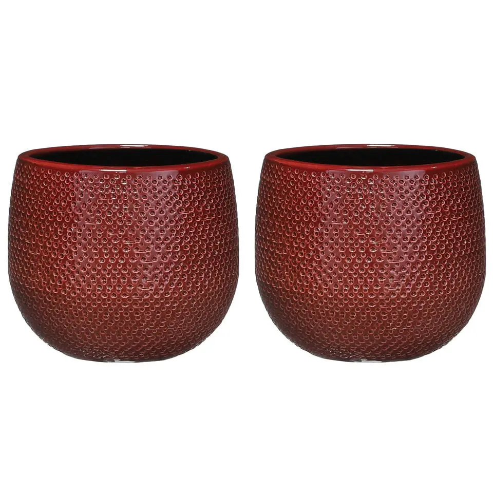 Mica Decorations Bloempot - bordeaux - keramiek - 16 x 14 cm