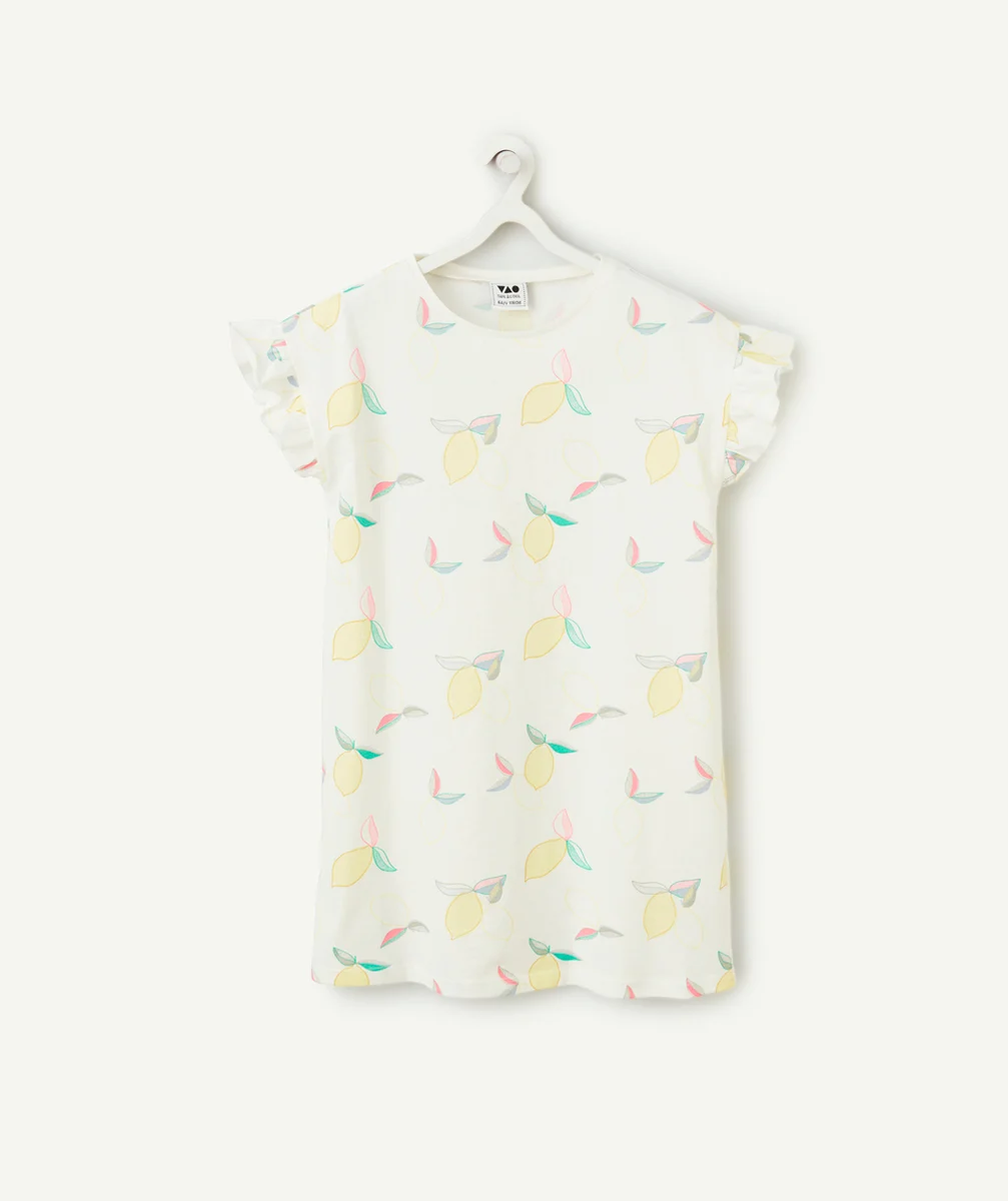 chemise de nuit fille en coton bio blanc avec imprimé citrons