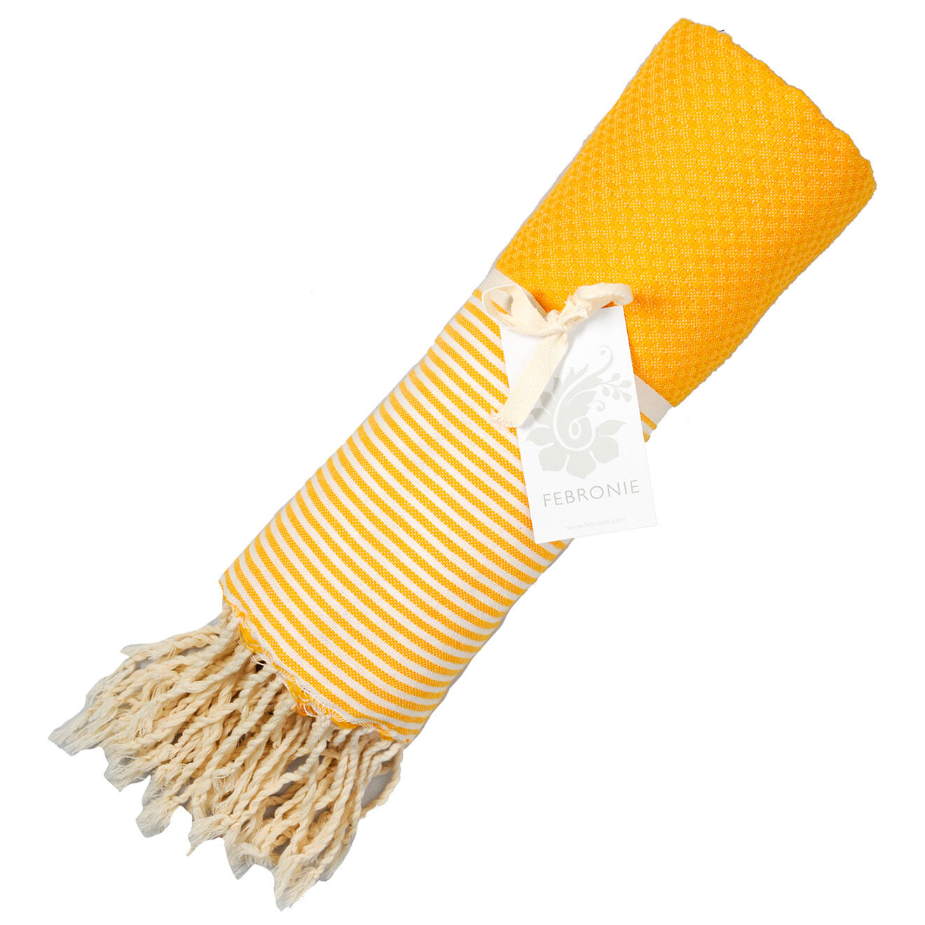 Febronie Fouta Nid d'Abeille Ibiza rayures fines jaune safran - 100x200 cm