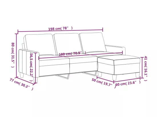 Canapé à 3 places avec repose-pieds Crème 180 cm Similicuir