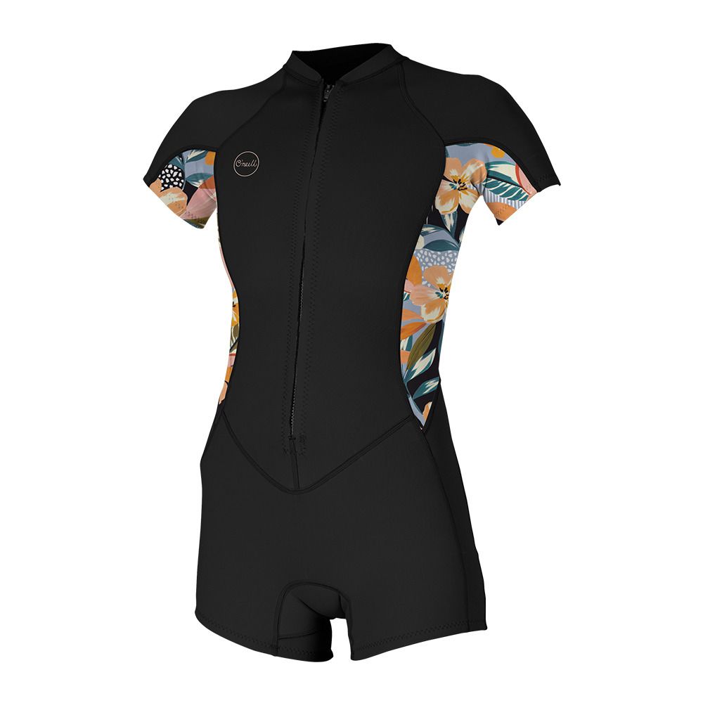 O'Neill BAHIA SPRING FZ - Combinaison shorty 2/1mm Femme blk/demiflor/demiflor