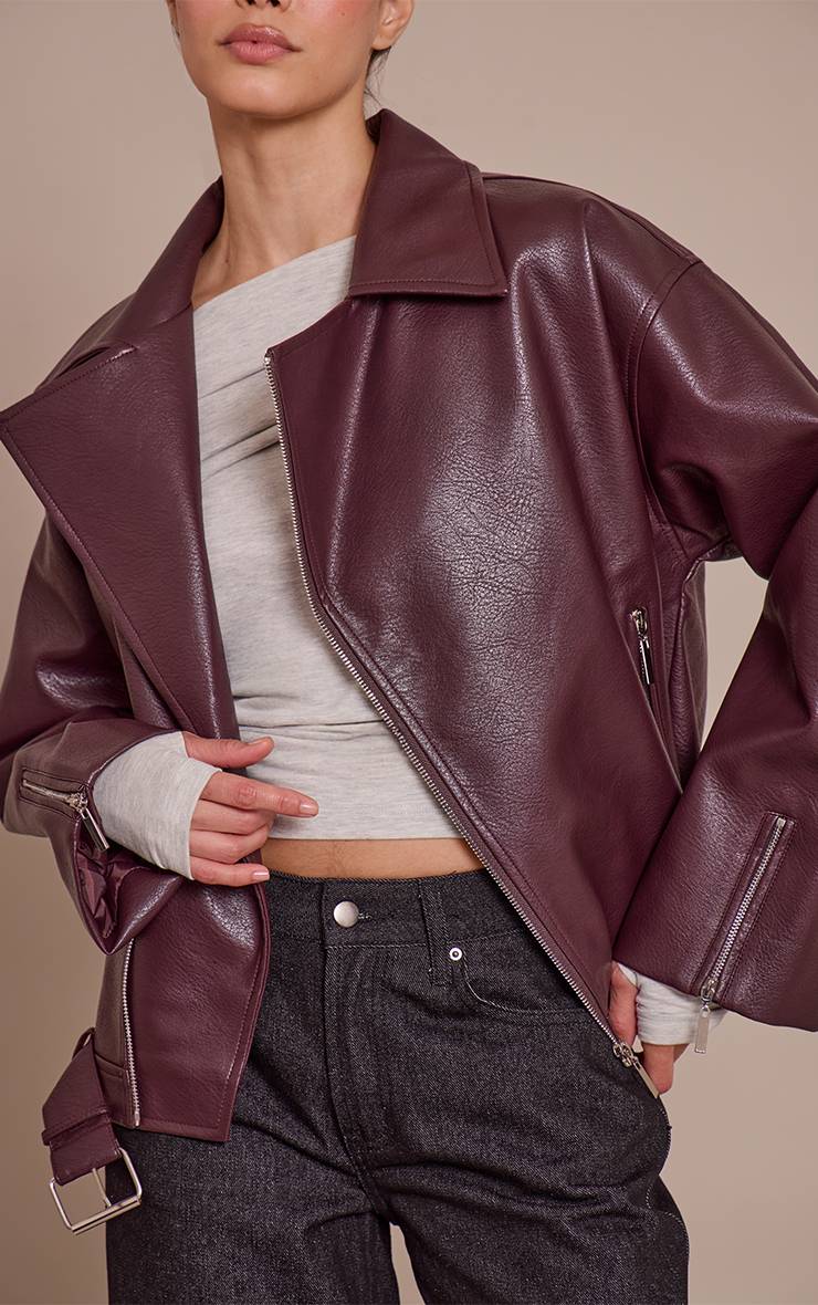 Rouge Bordeaux Veste De Motard Oversize En Synthétique