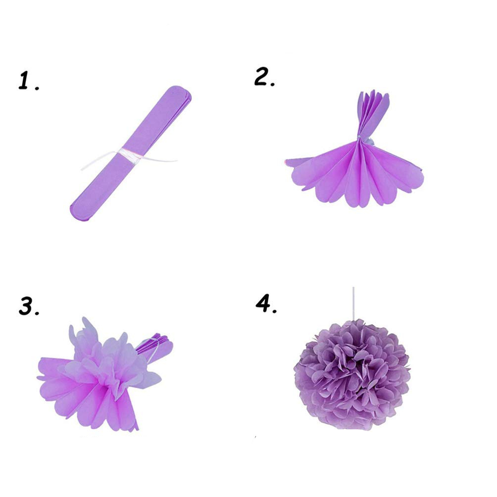 (18er Set) Papier Pompon's Deko Party / Geburtstag / Hochzeit - Violett / Lila / Weiss
