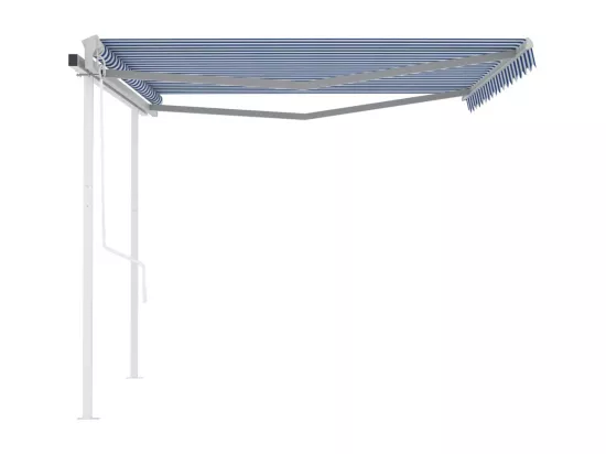 Auvent automatique rétractable avec poteaux 4,5x3,5m Bleu blanc