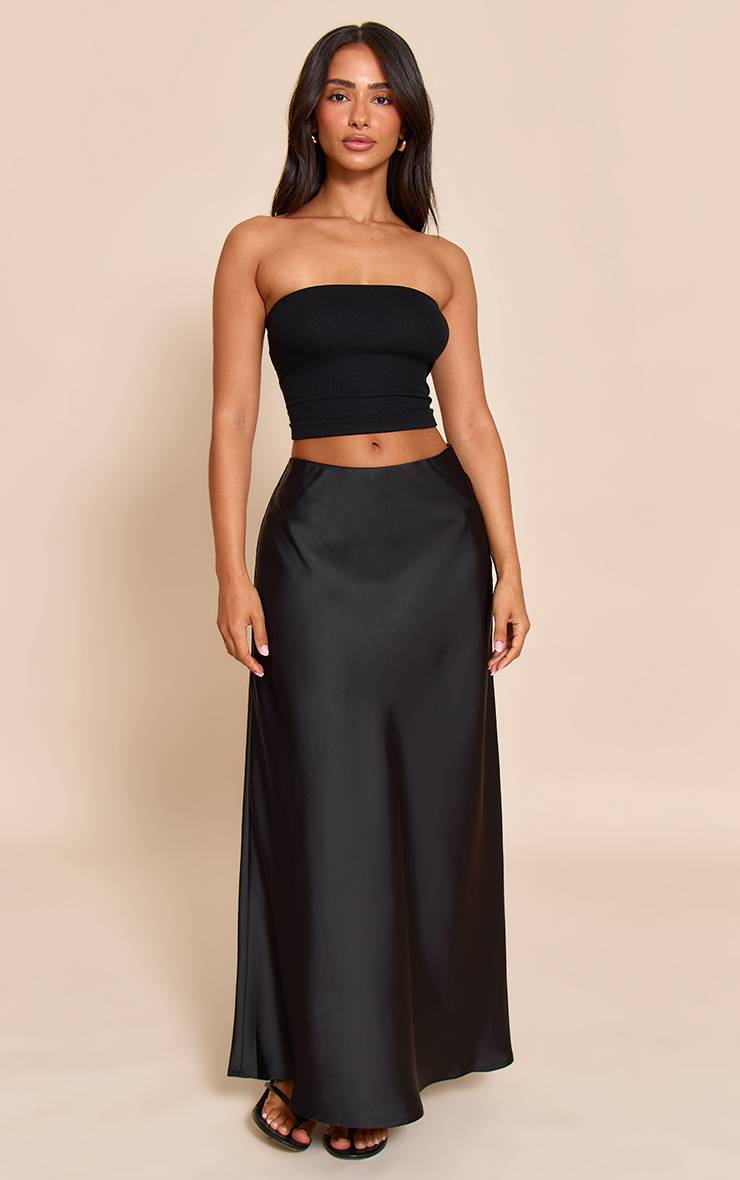 Noir Jupe Longue Fluide En Satin Petite