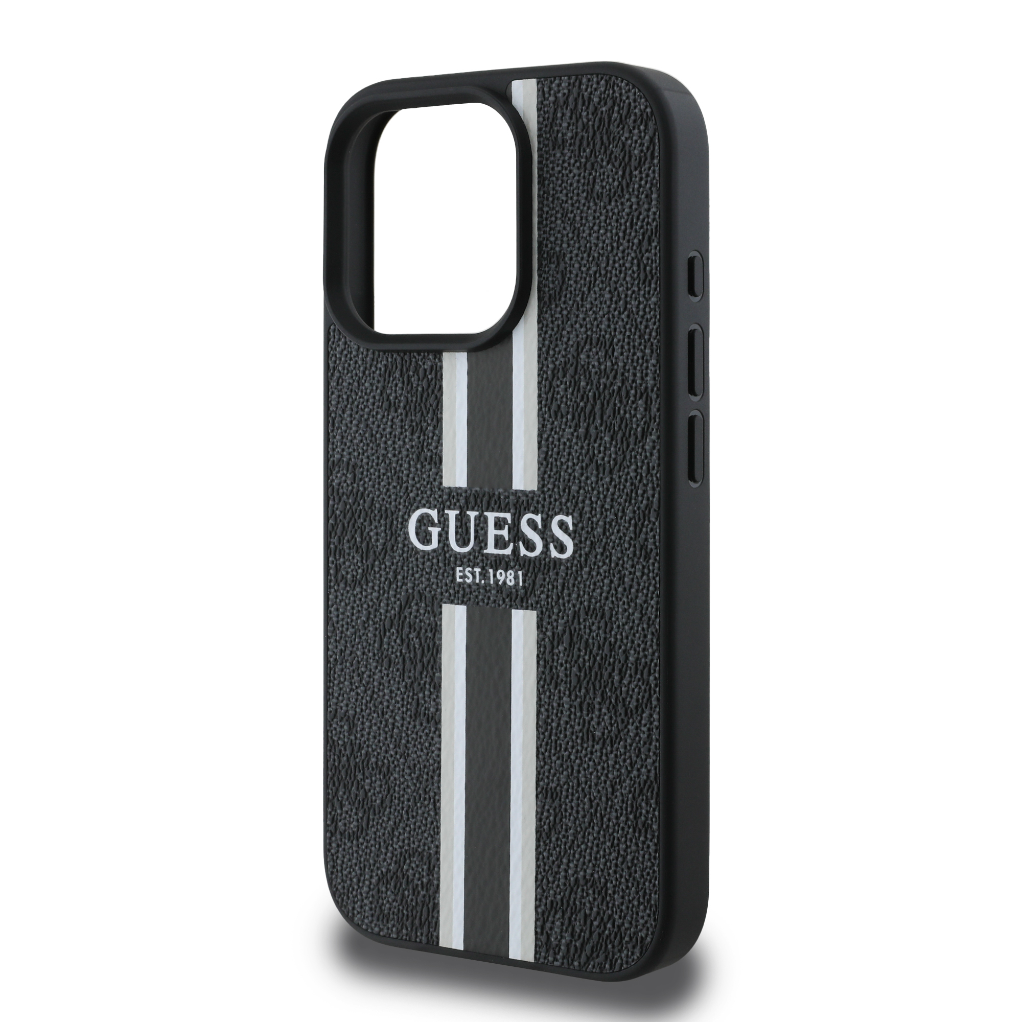 iPhone 16 Pro MagSafe Leder Hardcase Hülle 4G Printed Stripes (GUHMP16LP4RPSK) - Schwarz