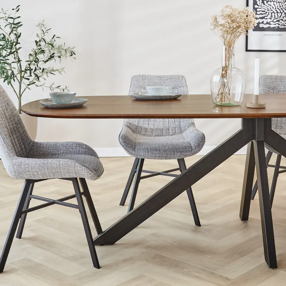 Eettafel deens ovaal Paris walnoot finish 240x100 cm - Hout - Bruin