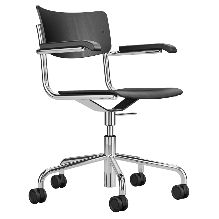 Thonet S43 bureaustoel zwart met chroom onderstel