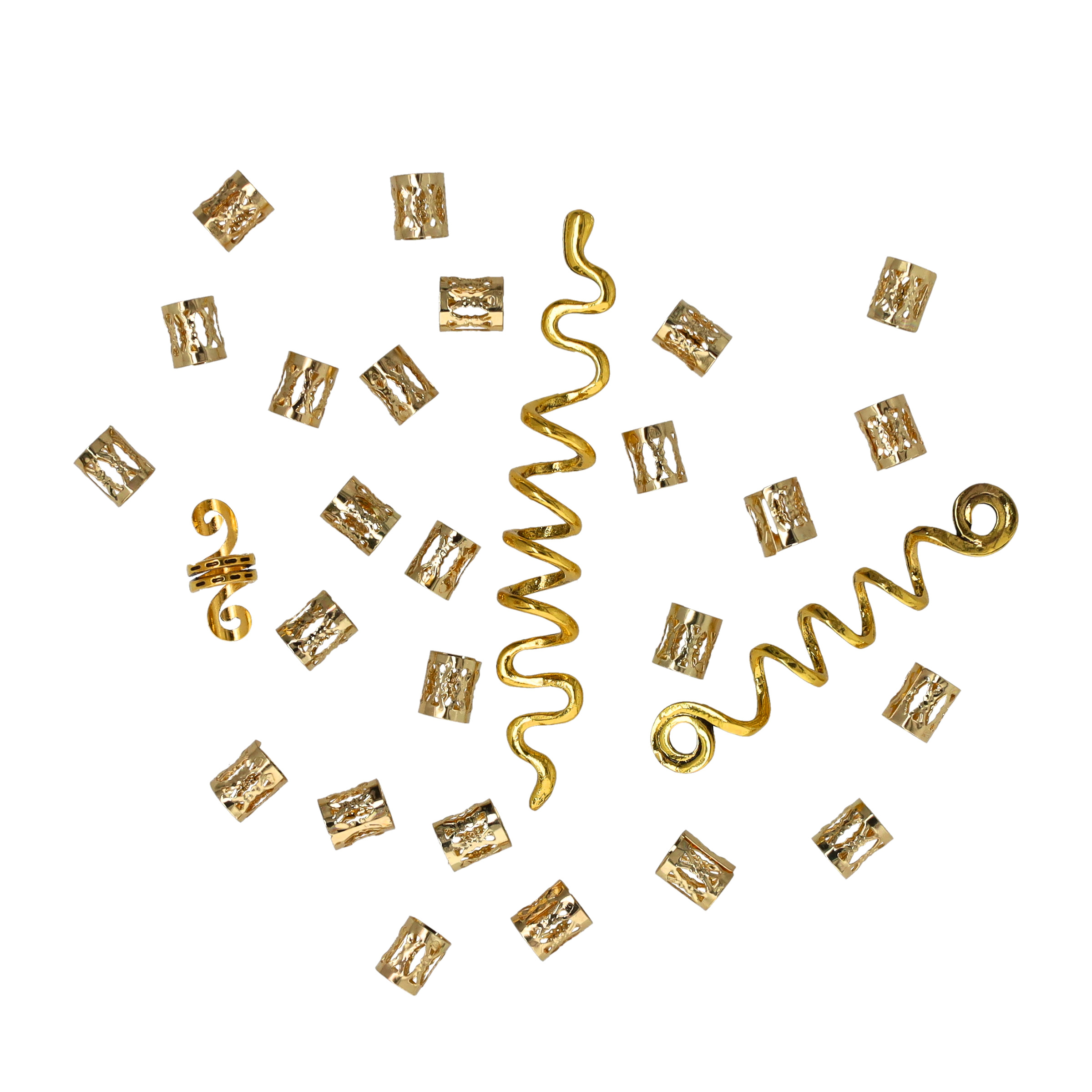 (28er Set) Haar Schmuck Accessoire Dreadlock Clips Haar Spiralen Ringe - Gold