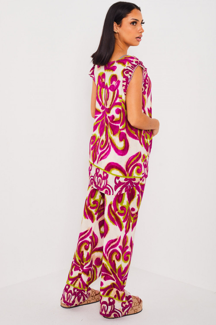 Ensemble 2 pièces top+ pantalon violet et vert