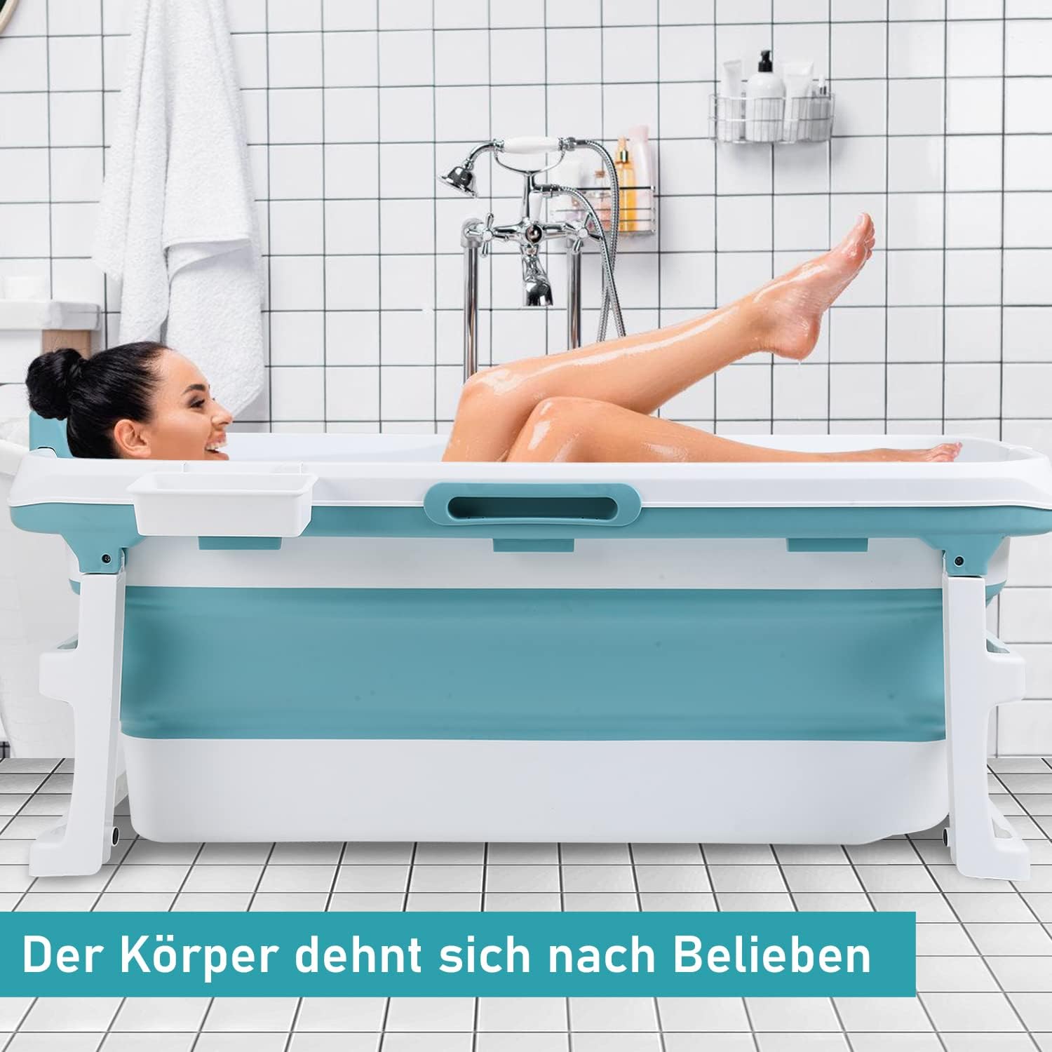 149x60x50cm XXL Faltbare Badewanne Erwachsene, Erwachsener foldable bathtub mit Abdeckung Klappbadewanne klappbare mobile Badewanne mit Korb für Badezimmer, Dusche und Balkon