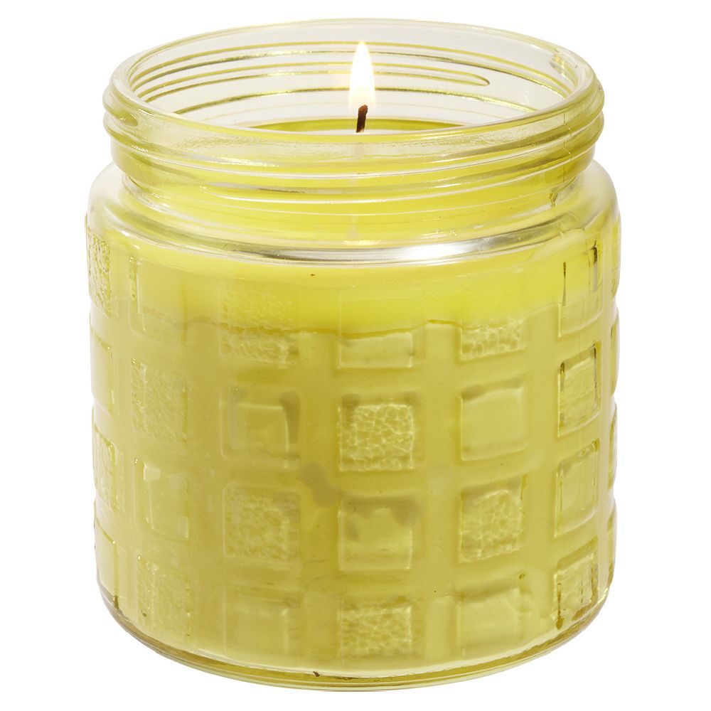 Bougie citronnelle 32h dans pot en verre Ø11xH12cm - 3 coloris