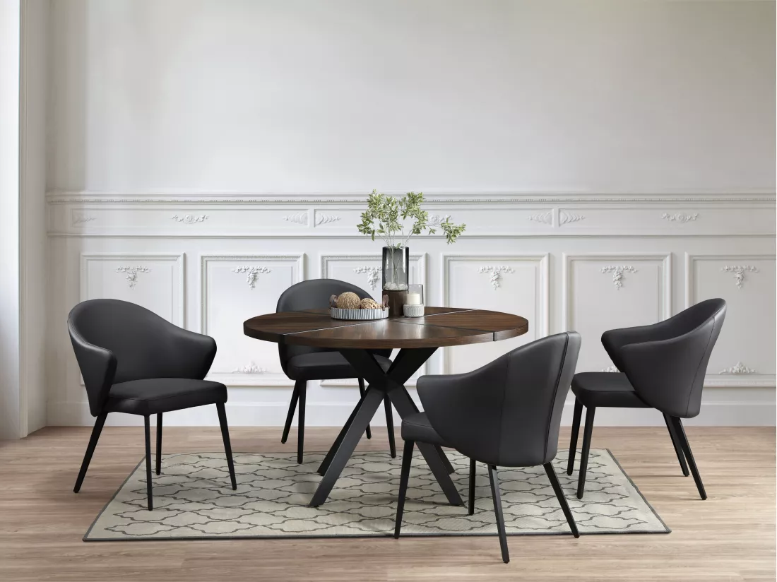 Lot de 6 chaises avec accoudoirs en cuir et acier - Noir - MIBELLY de Maison Céphy