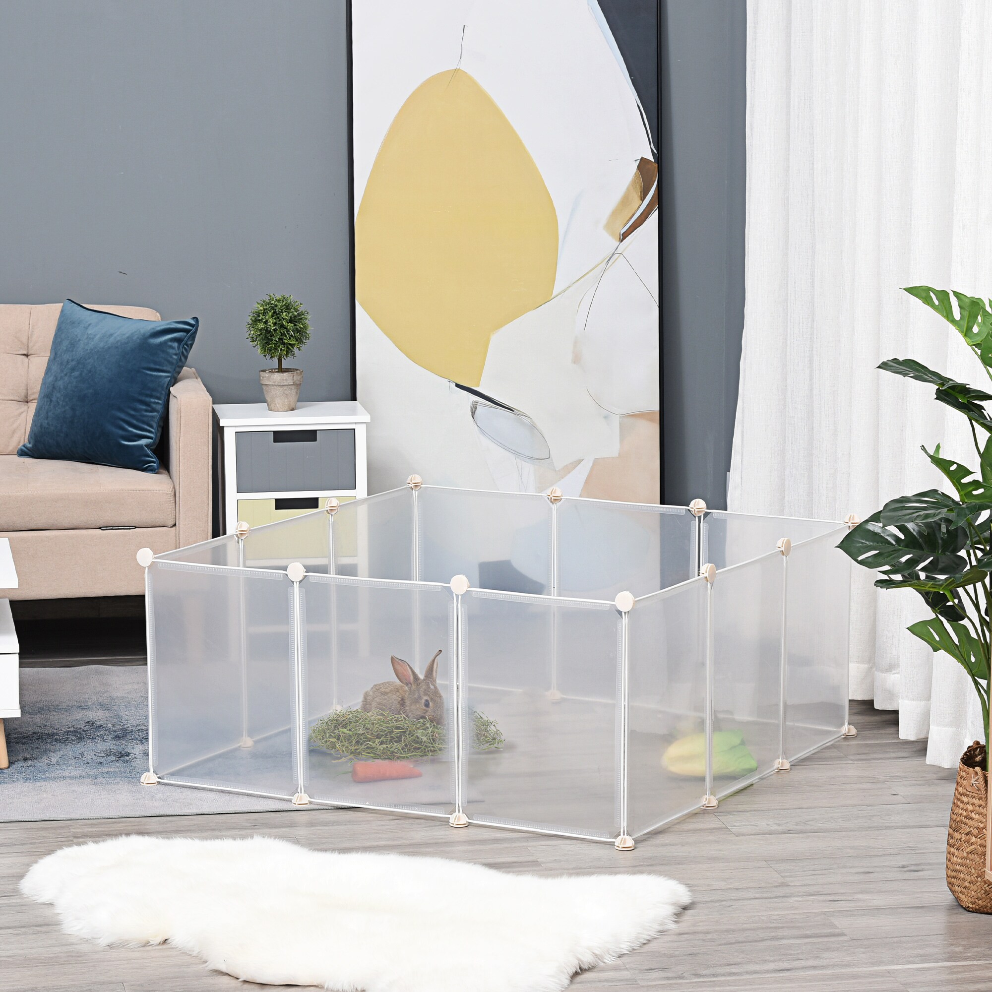PawHut Laufgehege für kleine Haustiere weiß 105L x 105B x 45H cm
