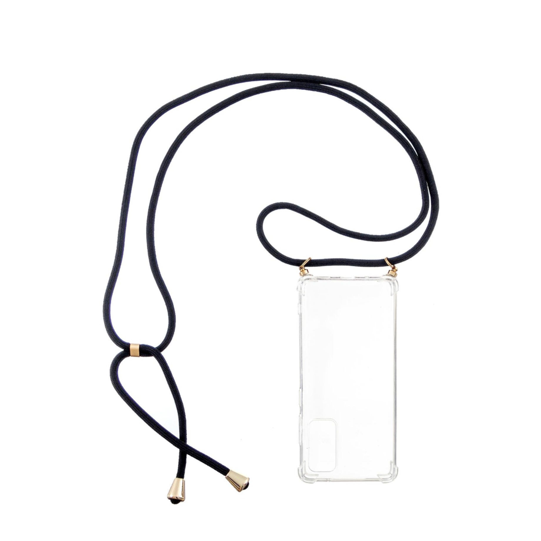 Samsung Galaxy S21 FE 5G Necklace Gummi Hülle Air Cushion Fallschutz   Handykette (150cm) - Schwarz / Gold
