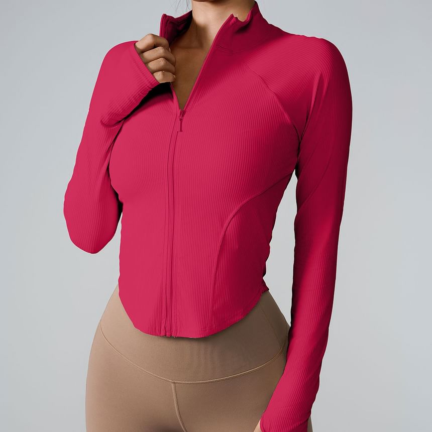 Runyz - Effen sporttop met lange mouwen, nephals en rits