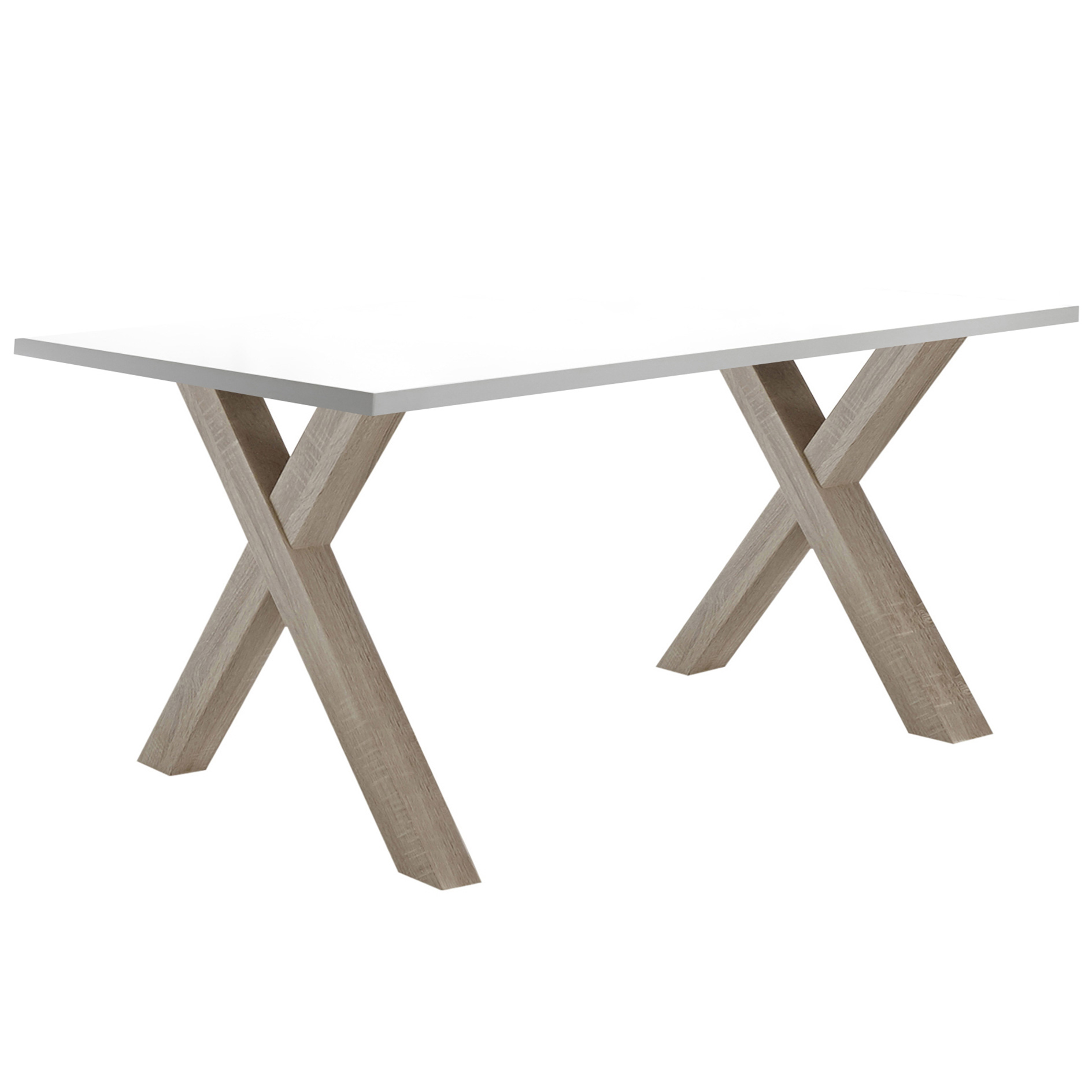 Schreibtisch - weiß matt - Eiche sägerau - X-Gestell - 160x70 cm