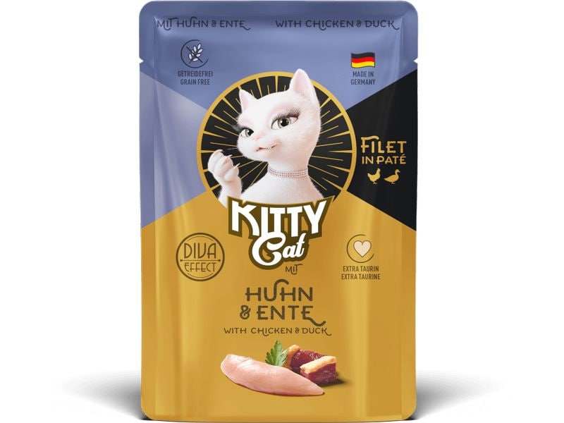 KITTY Cat Nassfutter Filét Paté Pouch Huhn, Ente 85 g Alleinfuttermittel für ausgewachsene Katzen