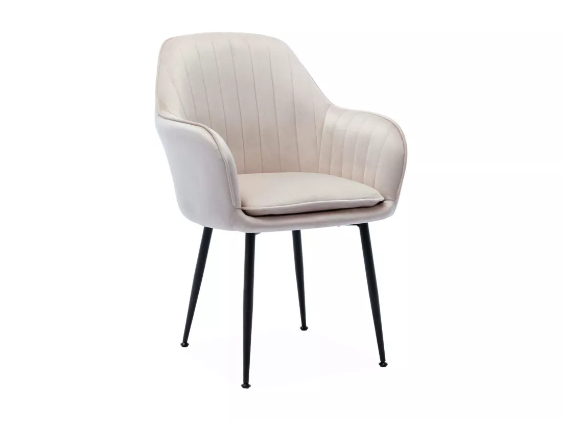 Lot de 4 fauteuils en velours blanc cassé et pieds en métal noir. Shella L 57 x P 59 x H 84.5