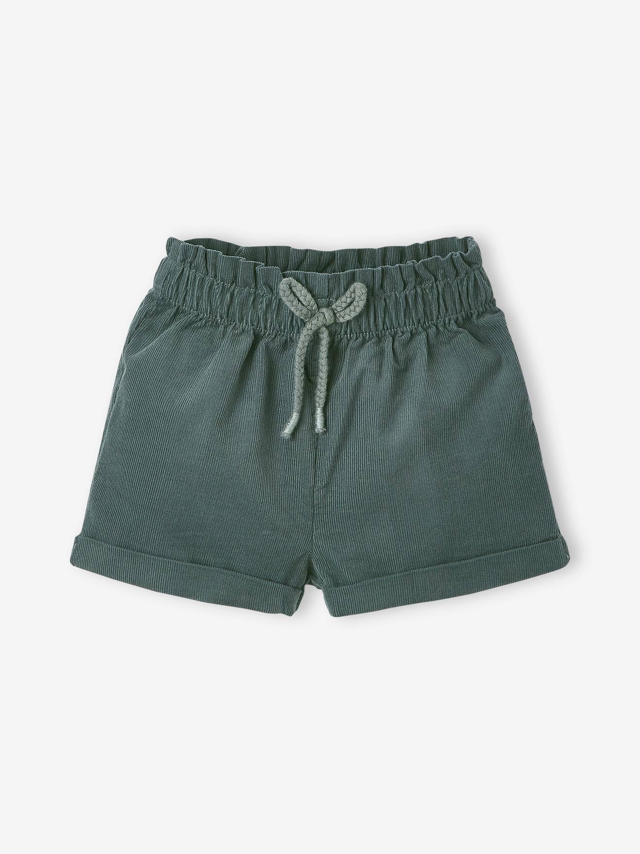 Conjunto de 3 peças para bebê menina, camiseta, shorts de veludo cotelê e faixa de cabelo, verde escuro liso.