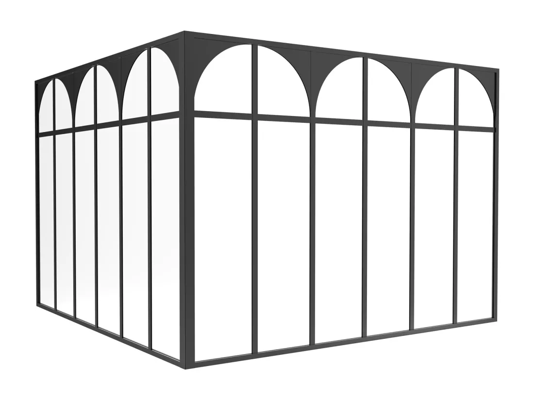 Verrière d'angle d'atelier art déco en aluminium thermolaqué - L180 x L180 x H130 - Noir - ARCADEA