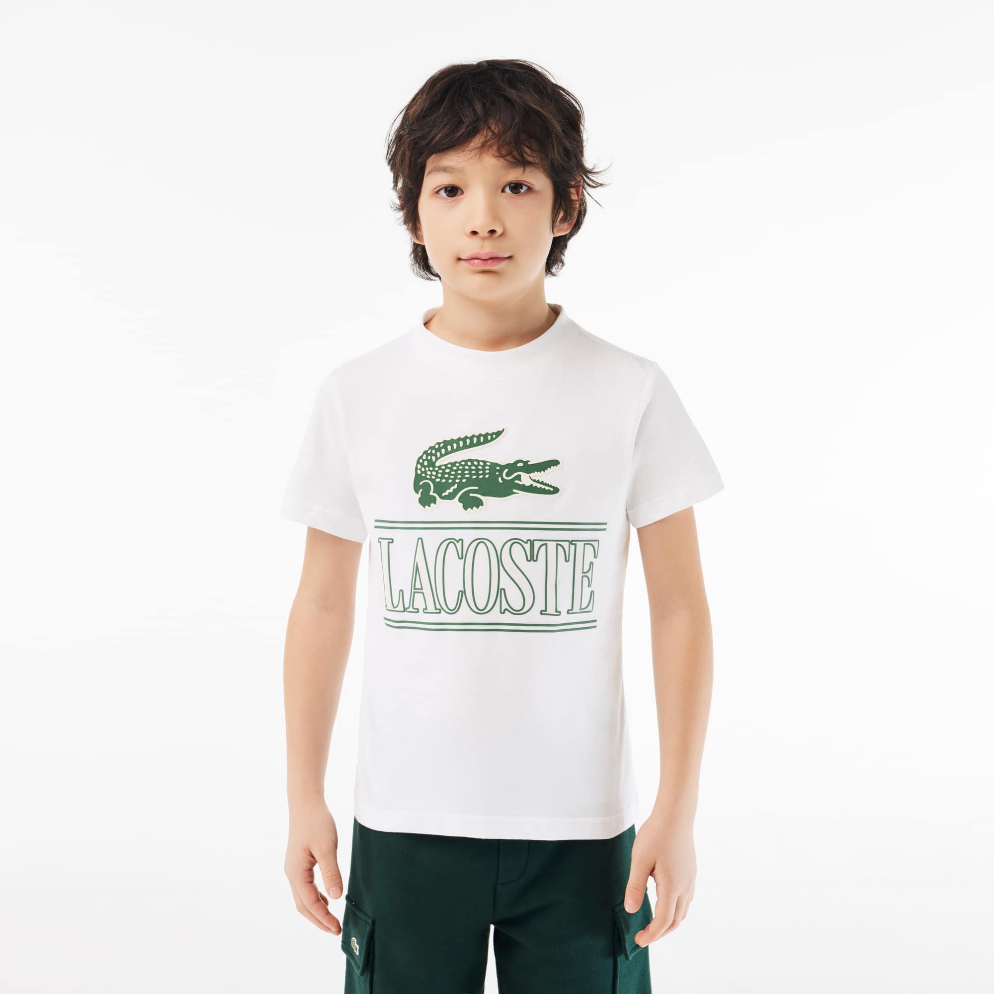 T-shirt avec imprimé siglé en jersey de coton T-Shirts & Chemises - Blanc - Lacoste - Garçon