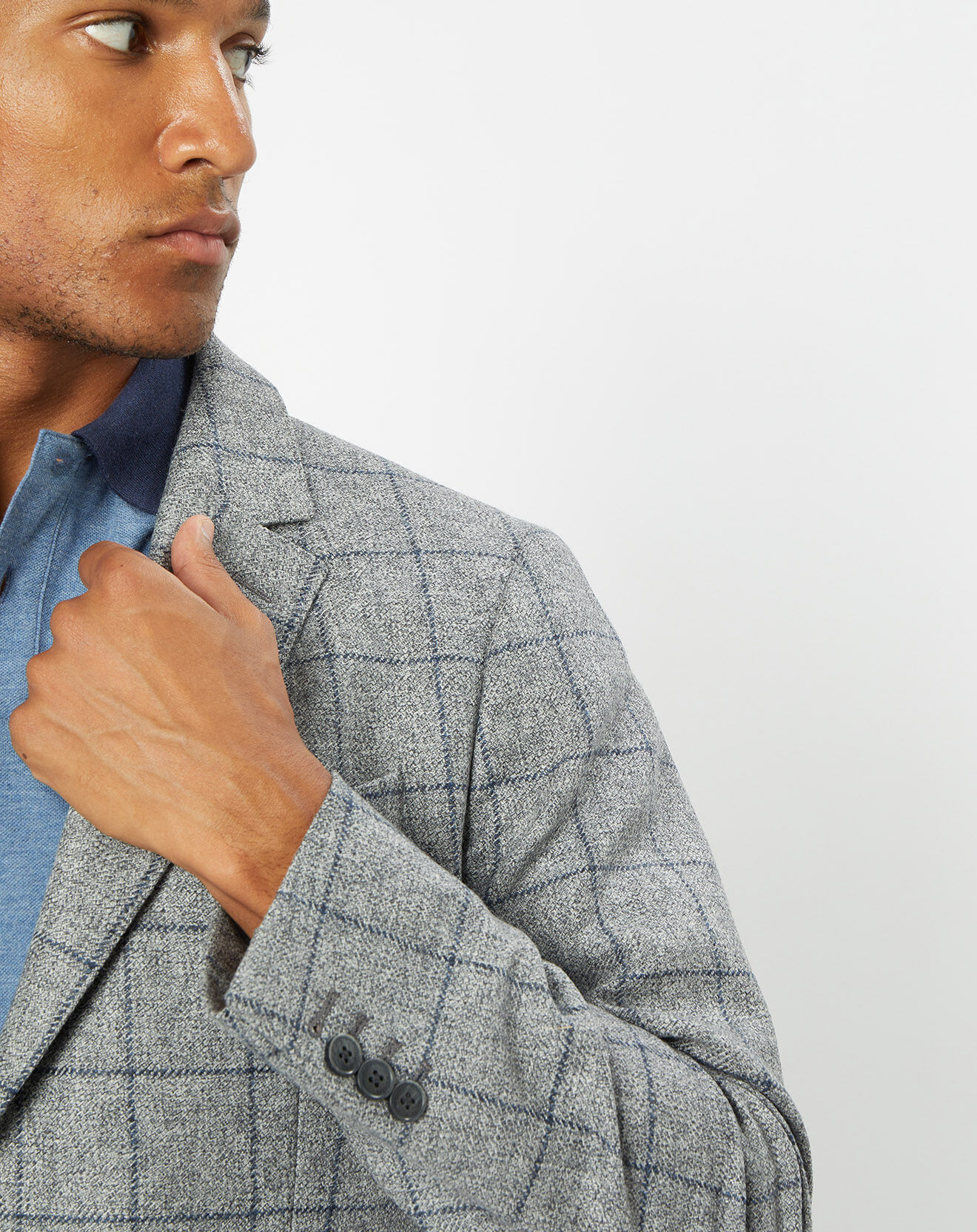 Hackett London Veste 100% Laine à carreaux fins gris/bleu