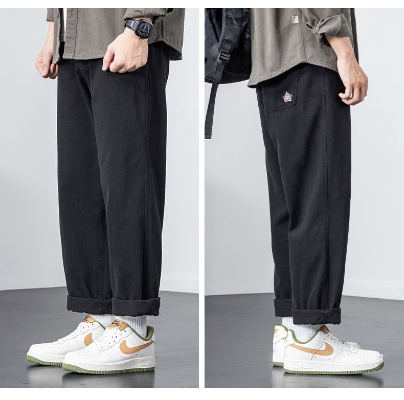Cowpow - Mid Rise Plain Crop Straight Leg Broek