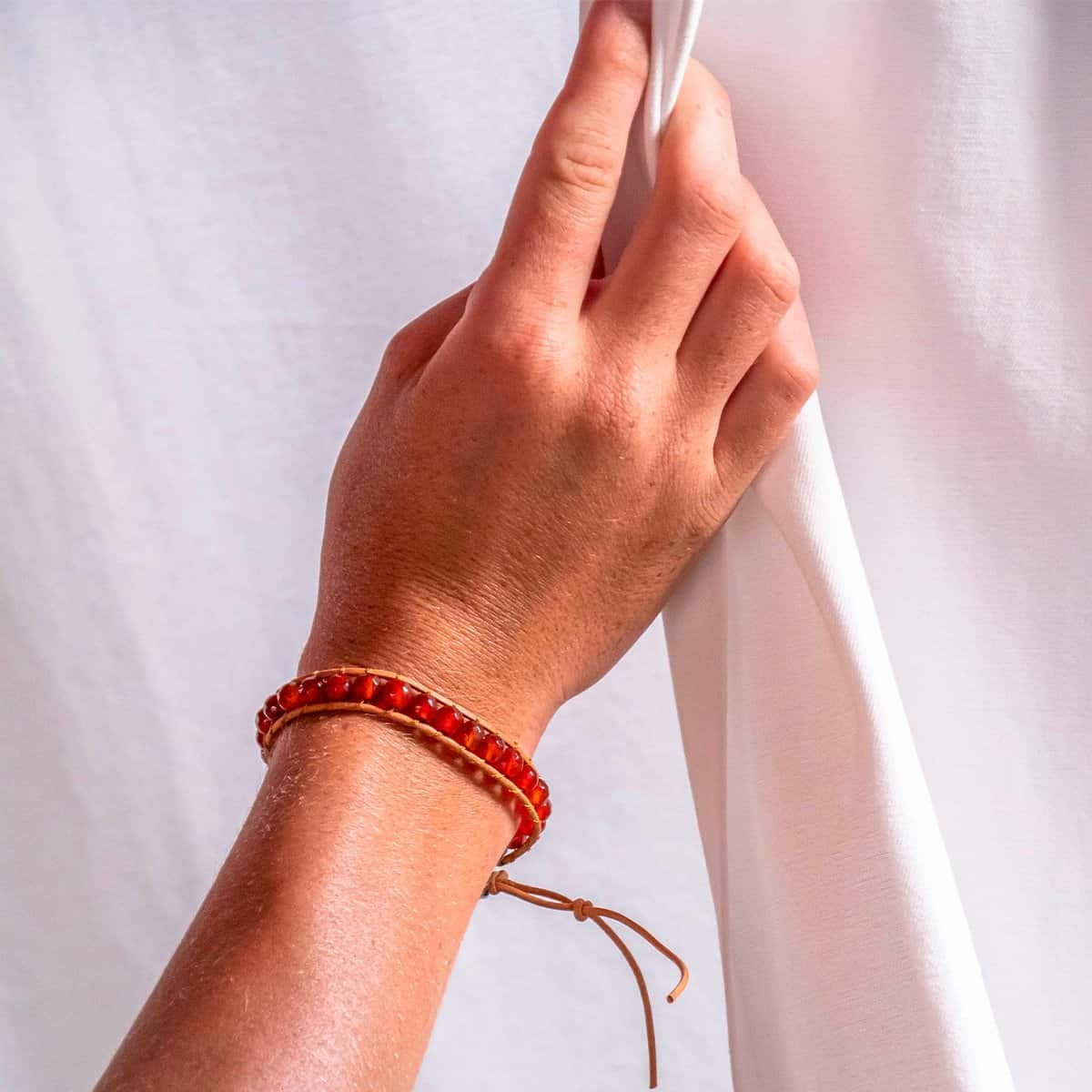Bracelet Facelia en pierres naturelles Cornaline et cuir véritable