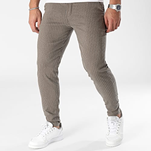 Pantalon Chino A Rayures Marron Chiné