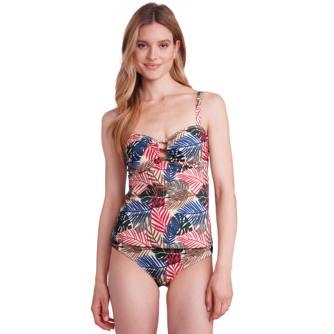 Gina Benotti Damen Tankinioberteil im Tropical-Look beige / bunt