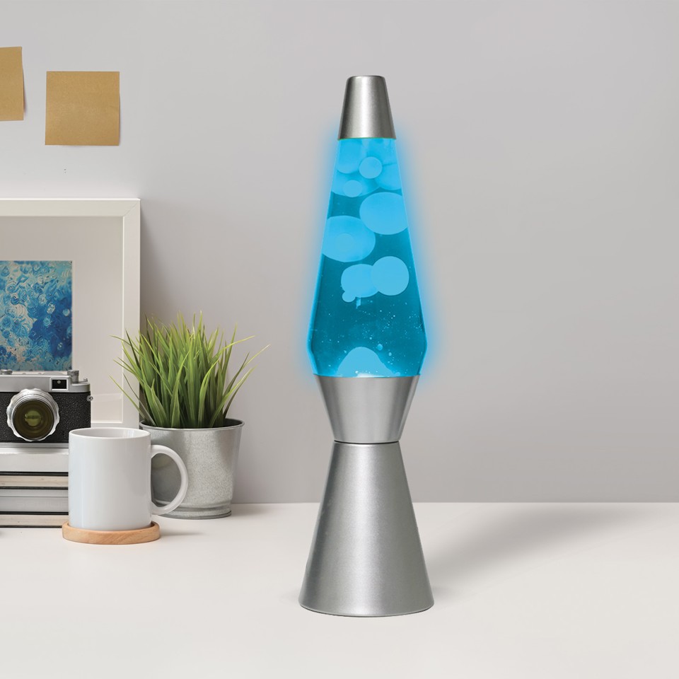 iTotal - Lava Lampe 36 cm - Sølv Base, Blå Væske og Hvid Voks