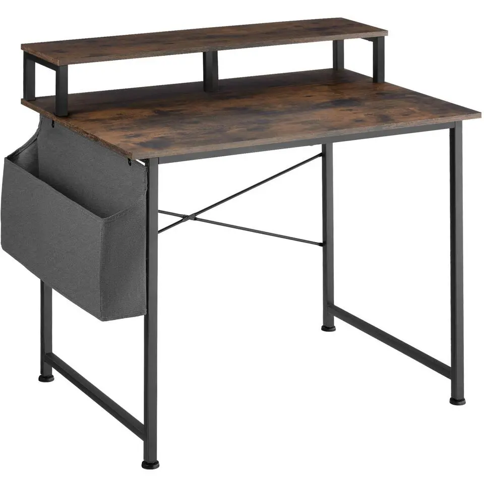 tectake Bureau met plank en organizer, Industrieel Hout Donker, Rustiek