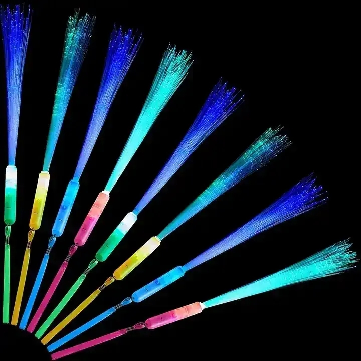 (12er Set) Let's celebrate Blinkender LED Glasfaser Leuchtstab Party Glow Wedel mit Farbwechsel 3 Modi (inkl. LR41 Batterien) - Bunt