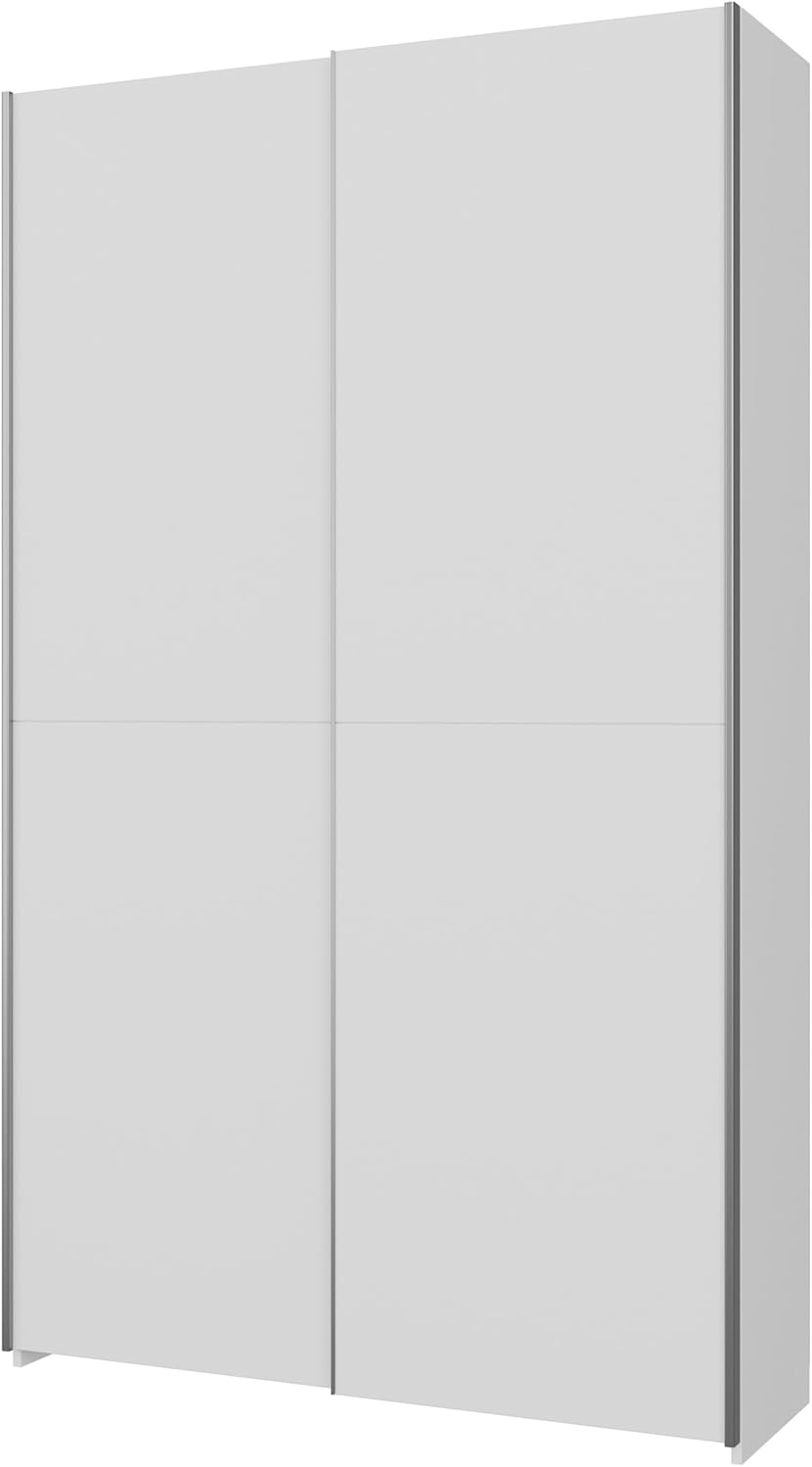 Forte Home Nook Mehrzweckschrank 120 40, moderner Schwebetürenschrank mit 2 Türen, Flur, Holzwerkstoff, Weiß, 120,1 cm breit x 210 cm hoch x 39,1 cm tief