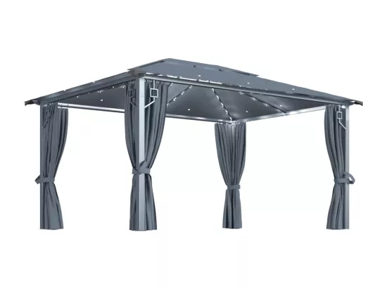 Tonnelle avec rideau et lumières LED 4x3 m Anthracite Aluminium