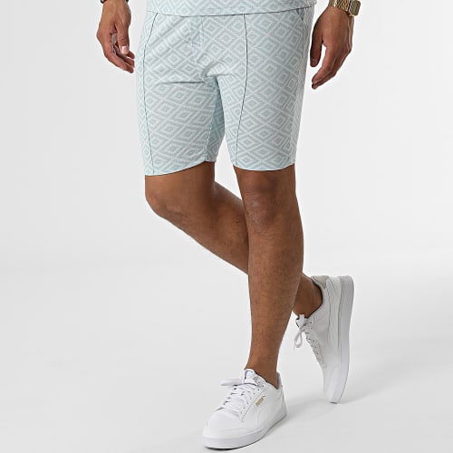 Ensemble Tee Shirt Col Zippé Short Jogging C5846-C8152 Bleu Clair