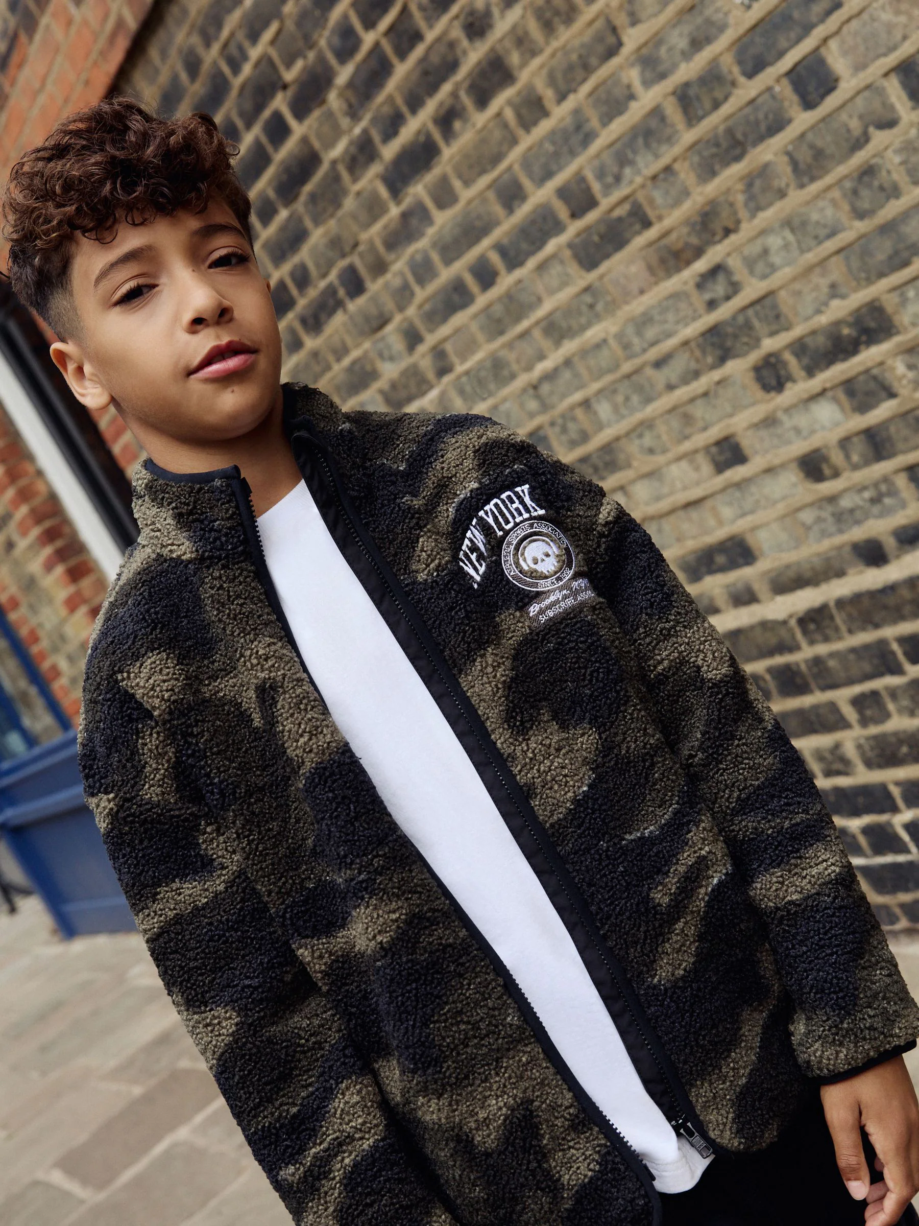 Khaki - Camo bomber-overshirt van borgfleece (3-16jr)