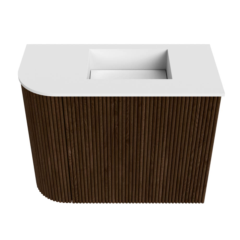 Mondiaz Joya 50cm toiletmeubel ronding links walnut met wastafel faye rechts 1 kraangat talc