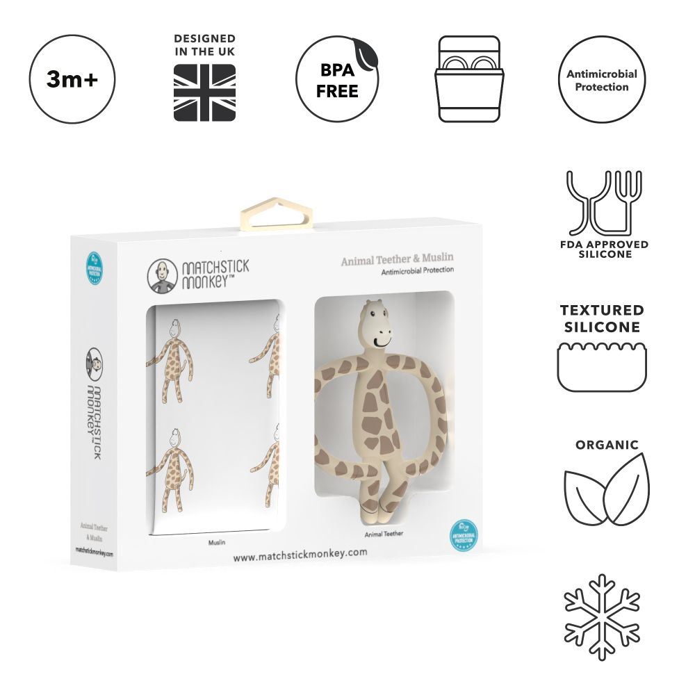 Matchstick Monkey Geschenkset Tier-Beißring & Musselin-Tuch