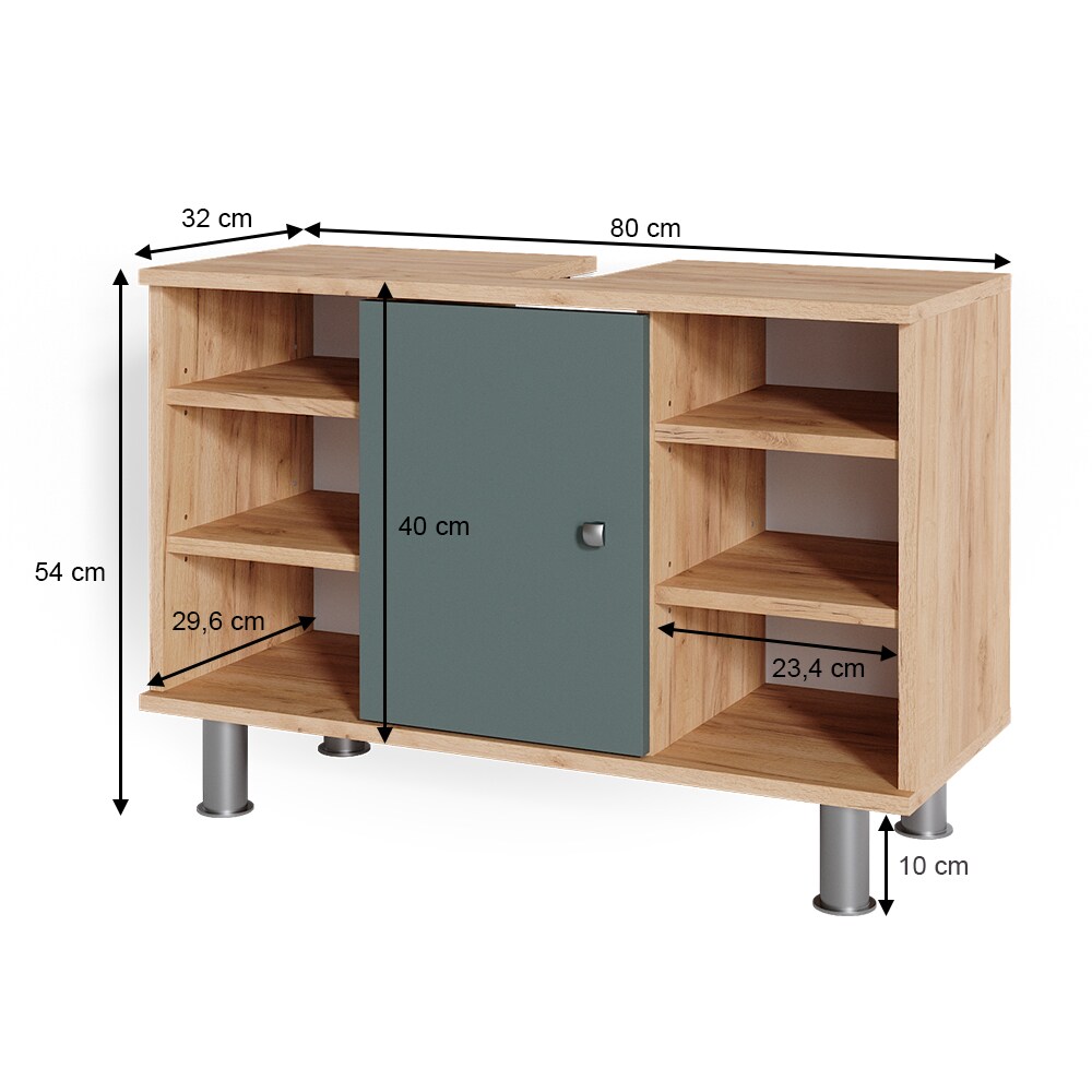 Vicco Waschtischunterschrank Badschrank Waschbecken Fynn Eiche Grün Badmöbel 80cm